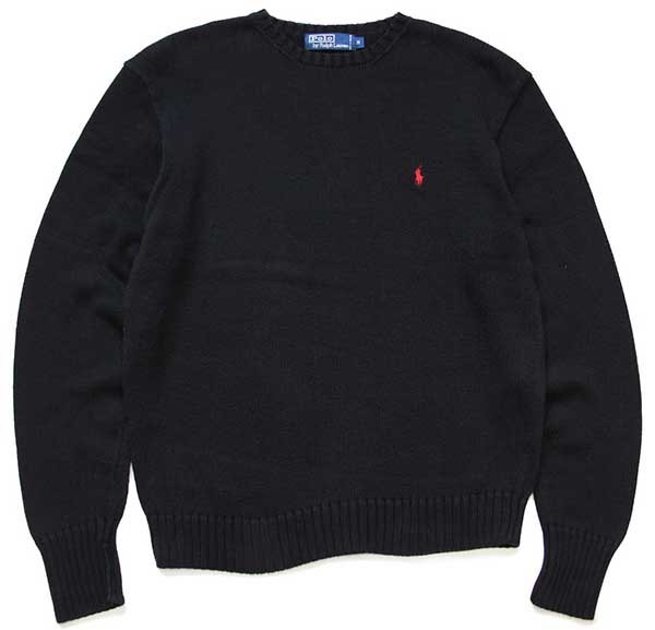 90s ポロ ラルフローレン ワンポイント コットンニット セーター 黒 M