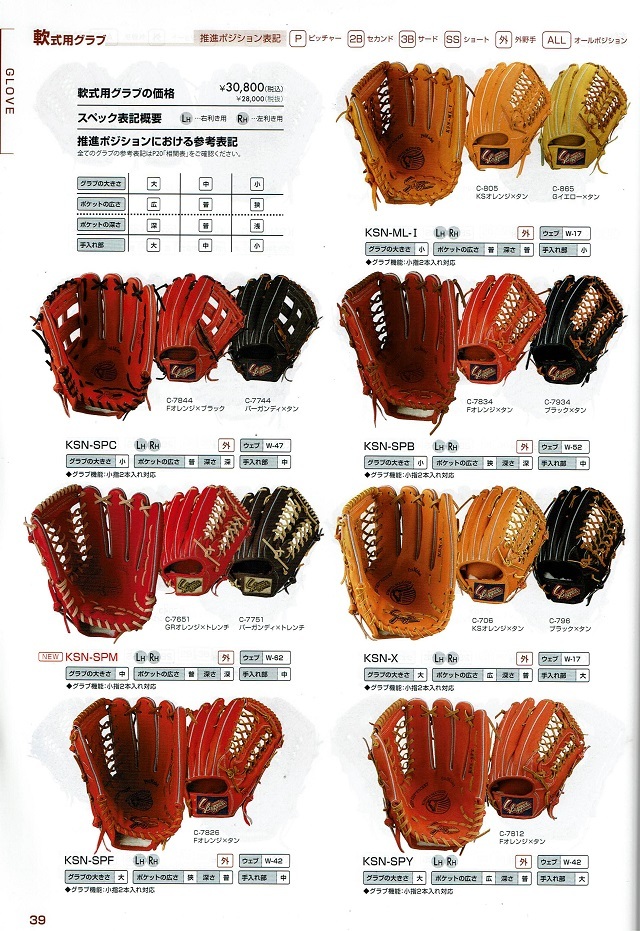 グローブ カタログ 久保田スラッガー、玉澤の 湯もみ型付け は