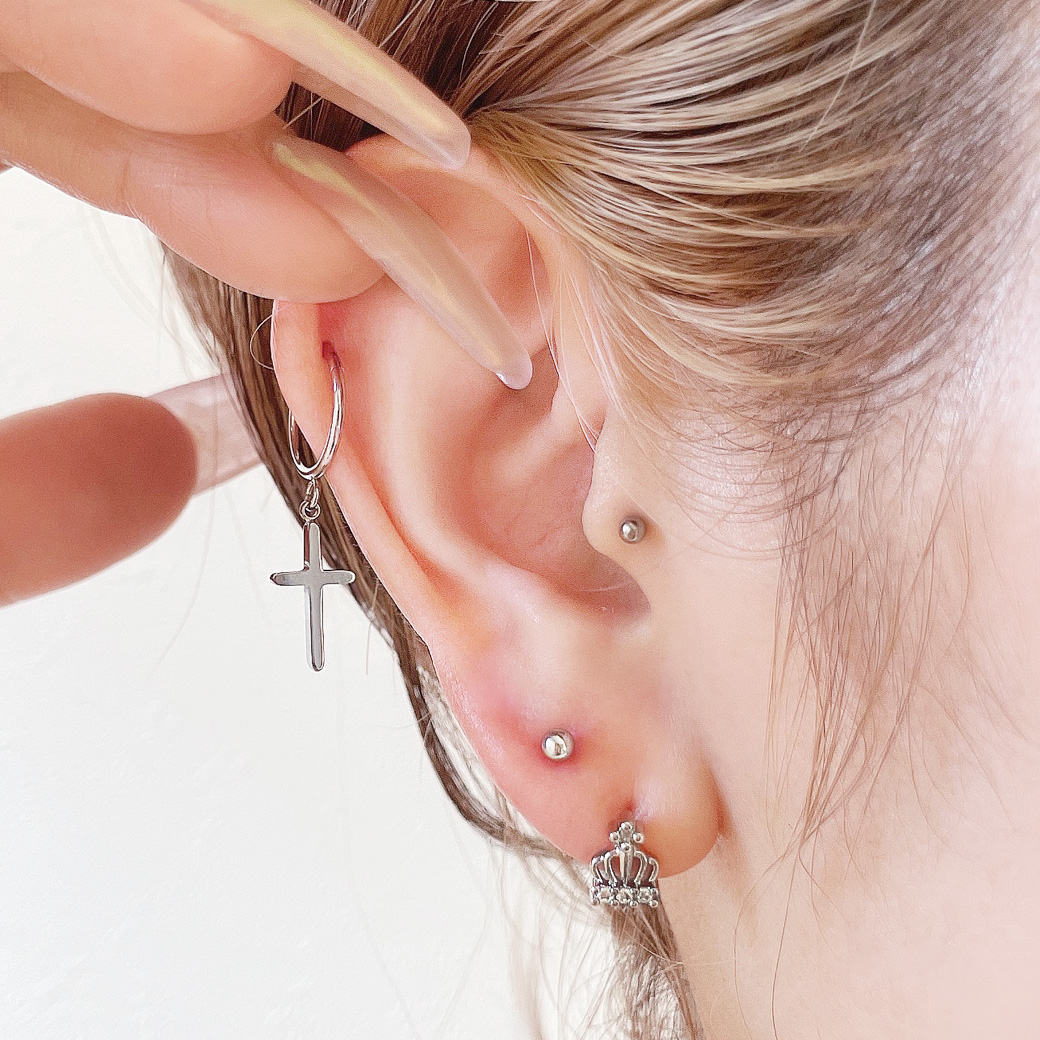 14G 16G ］オールステンレス素材 メタル クロス cross 十字架 チャーム