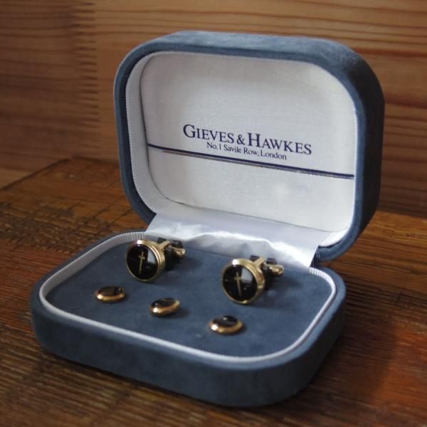 未使用☆(英)GIEVES & HAWKES【☆オニキス/カフス&スタッドボタン