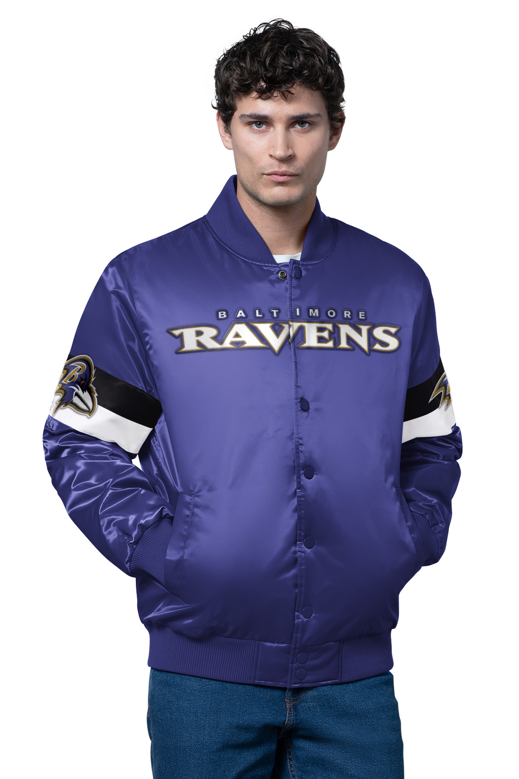 Mens Baltimore Ravens Triple Option Satin Varsity Jacket | NFL
