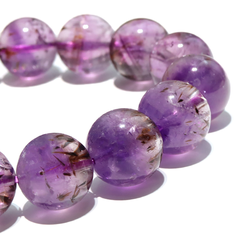 ブレス カコクセナイトインアメジスト＜ブラジル産＞ 丸 約13.5mm 品番