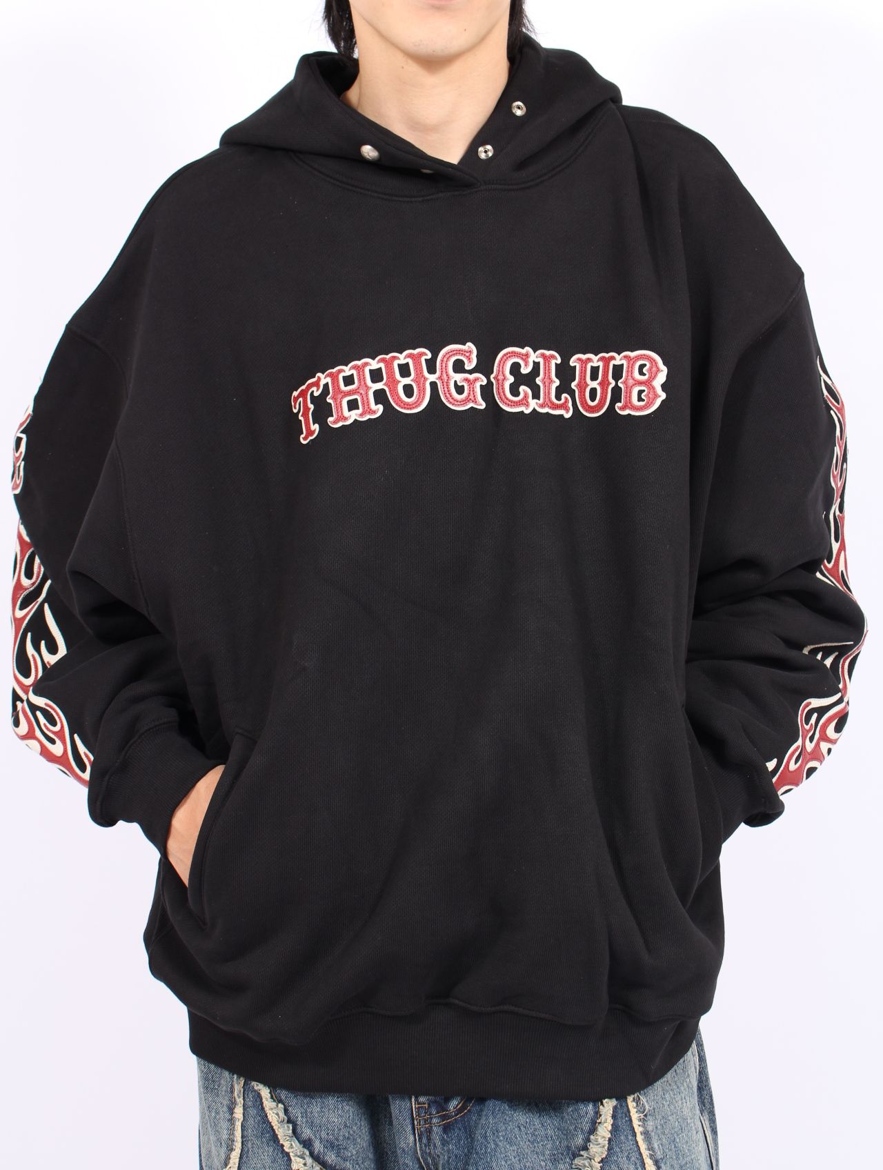 00s Bigdogs パーカー フレイム ファイヤーパターン フェード 黒 炎