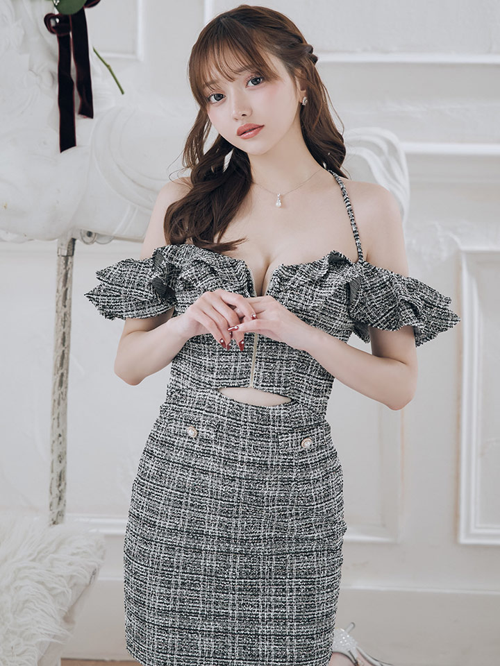 XSサイズあり【IRMA/イルマ】ツイード/ キャミソール/ フリル/ オフ