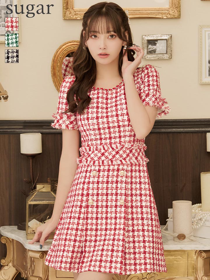 XSサイズあり【an/アン】チェック柄/ ツイード/ ボートネック/ ボタン