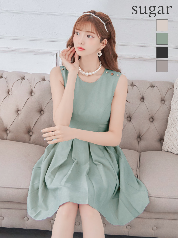 Lサイズあり【DEA./ディア】ワンカラー/ ノースリーブ/ ベルト付き