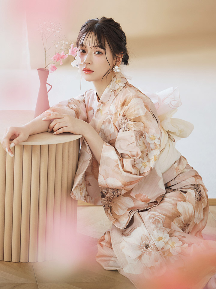 即日発送！】くすみピンクスウィート浴衣【浴衣3点セット 浴衣/帯