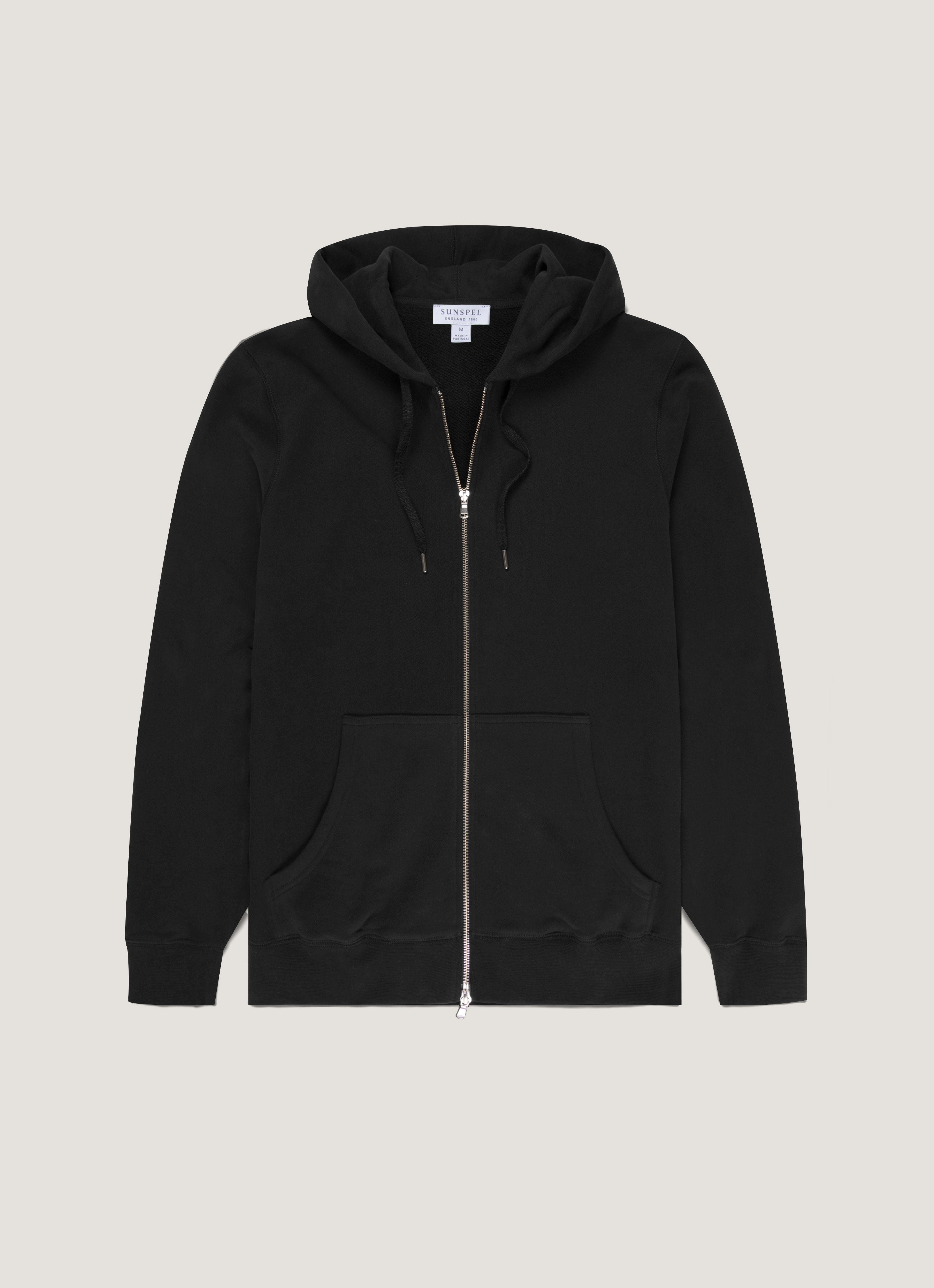 Men's Loopback Zip Hoodie in Black | Sunspel