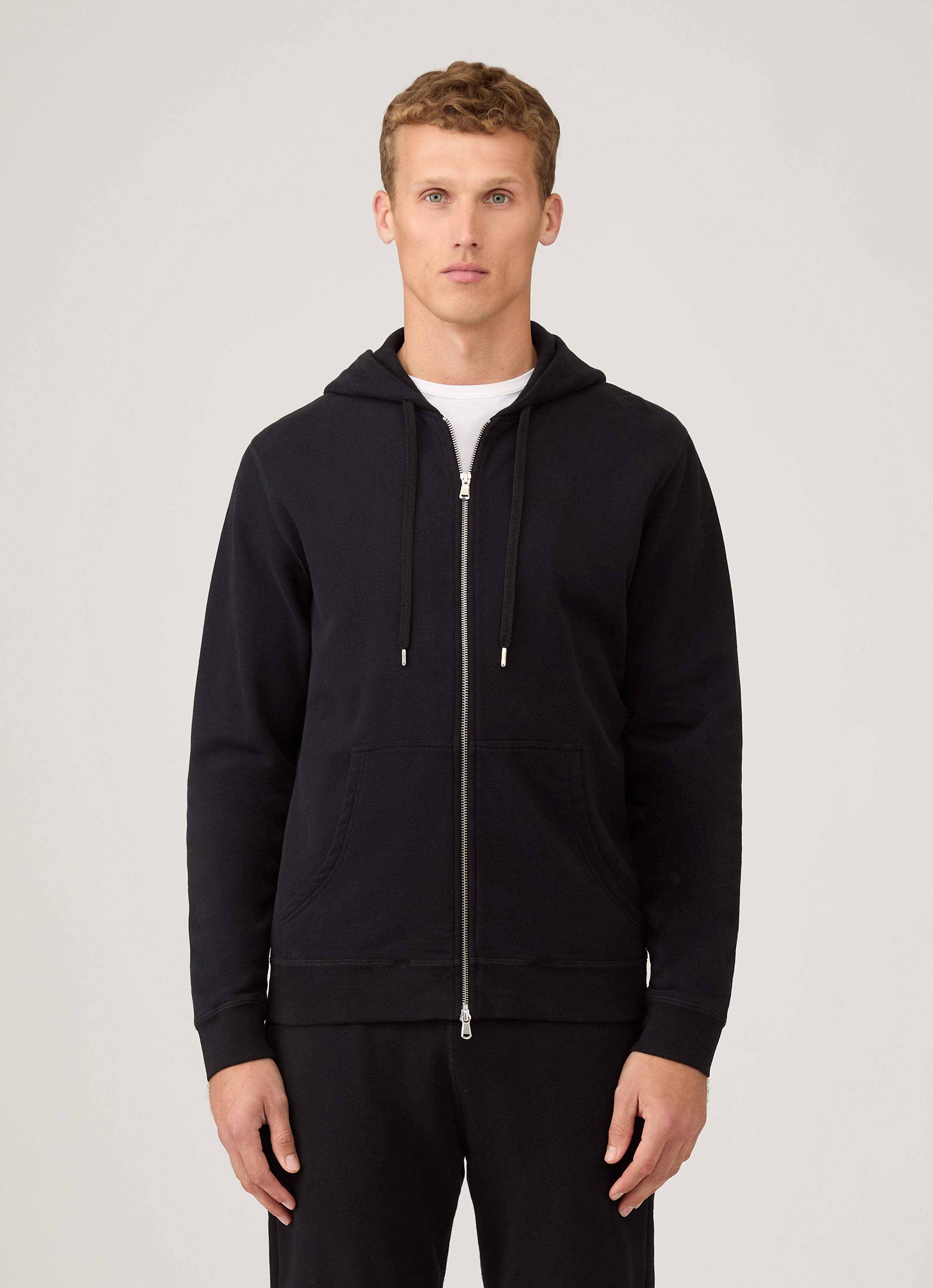 Men's Loopback Zip Hoodie in Black | Sunspel
