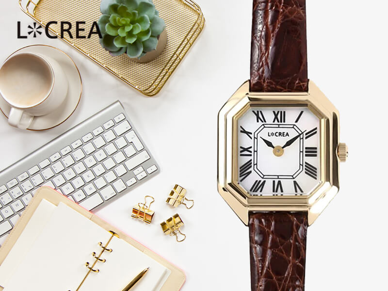 LCREA(ルクレア) CARRE ソーラー腕時計 LC2004-GPCBR 本ワニ革