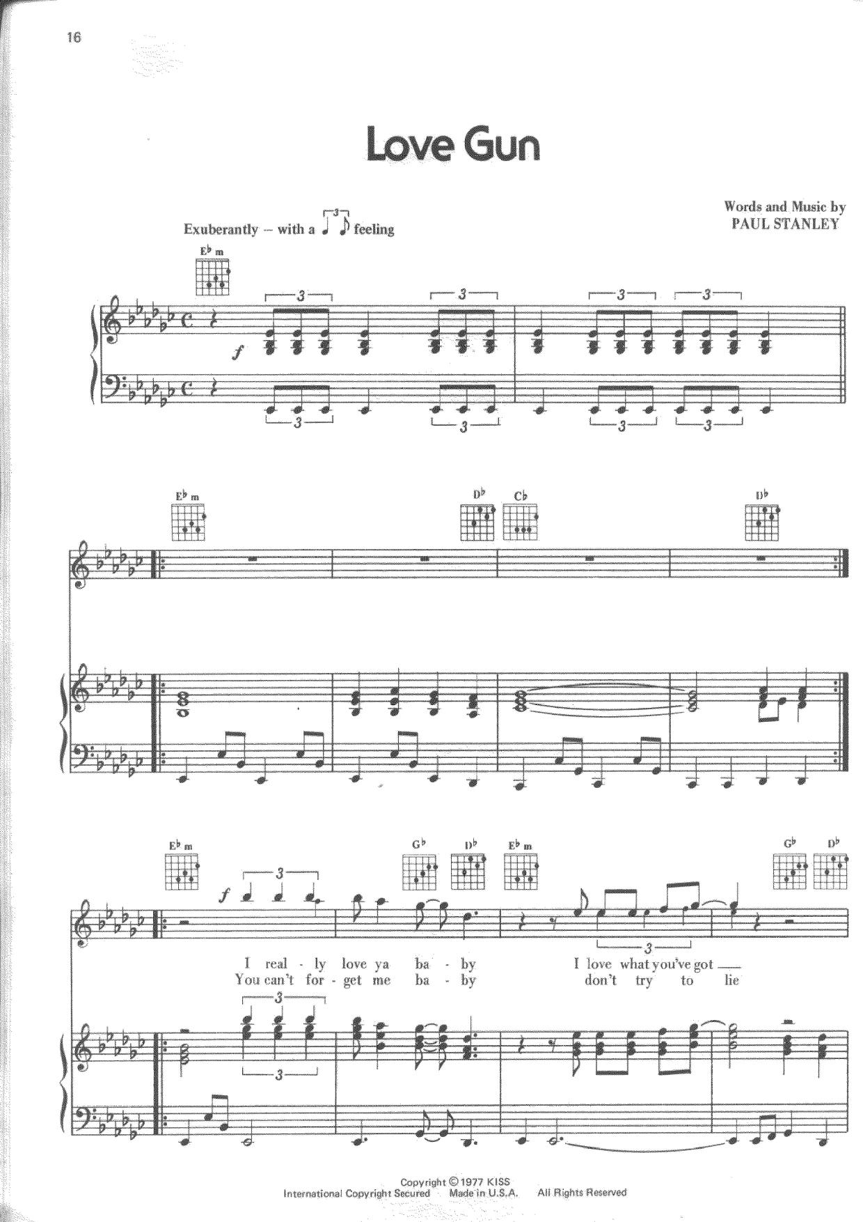 ☆キッス - Love Gun ピアノ譜pdf (キッス)- POPPIANO.ORG 無料PDF楽譜