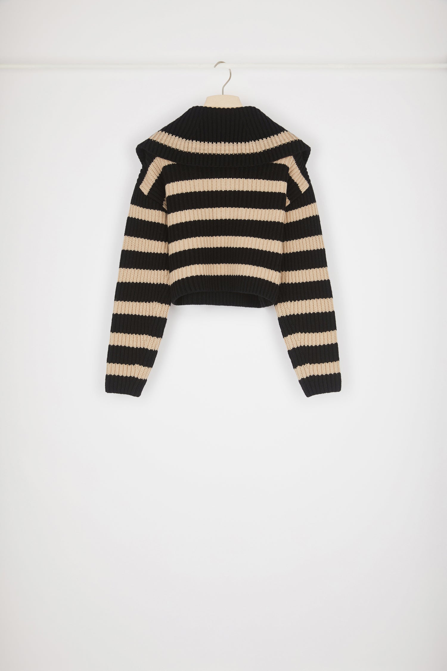 Patou | Striped zip-up collar rib knit jumper in Merino wool