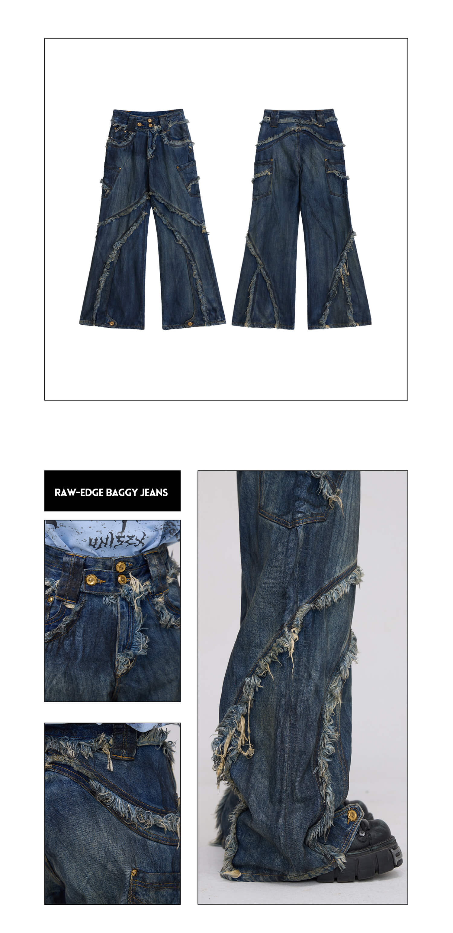 Personsoul Tie-Dye Raw-Edge Baggy Jeans - personsoul