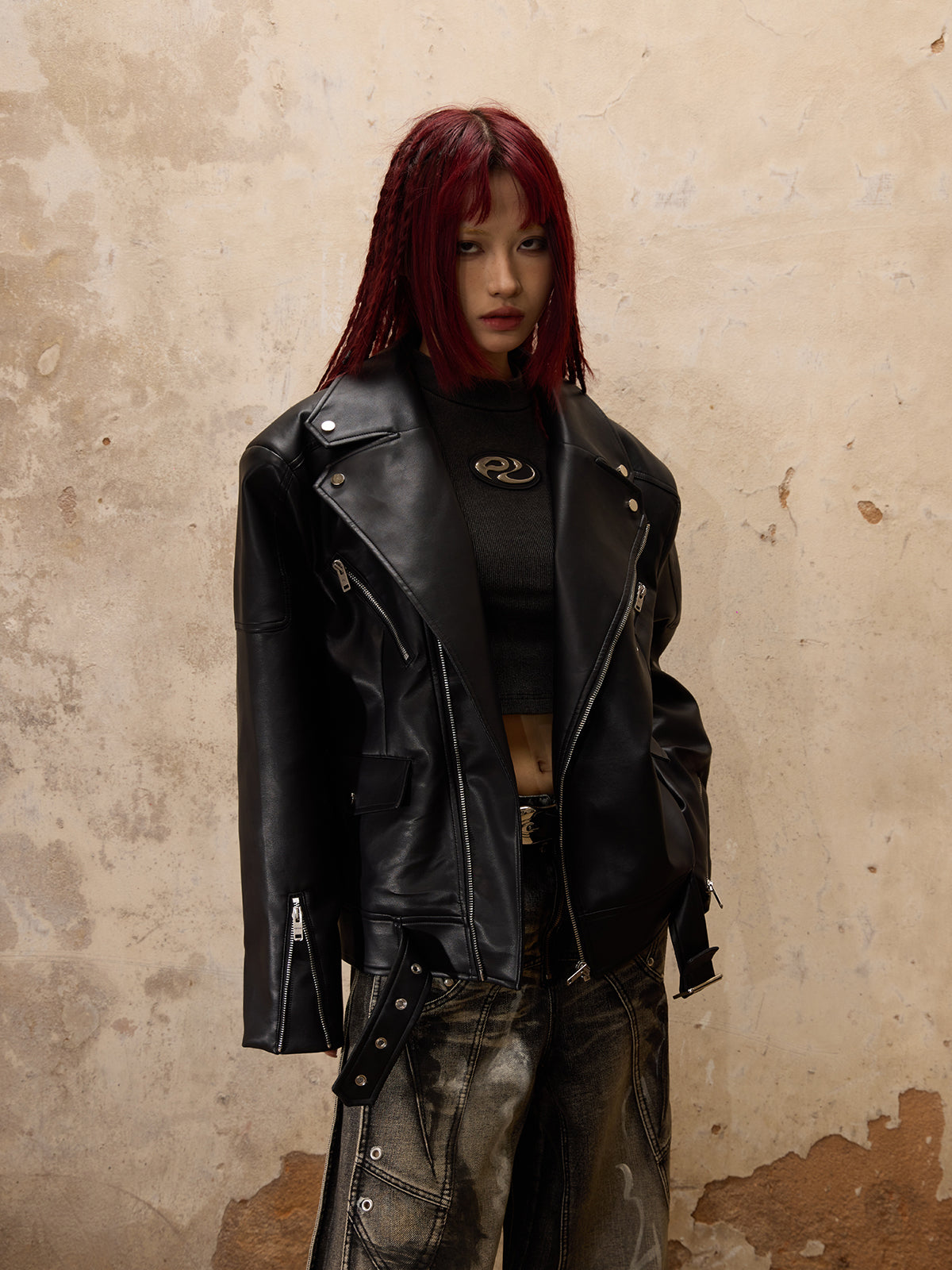 パーソンソウル レーシング フェイクレザー ジャケット - personsoul