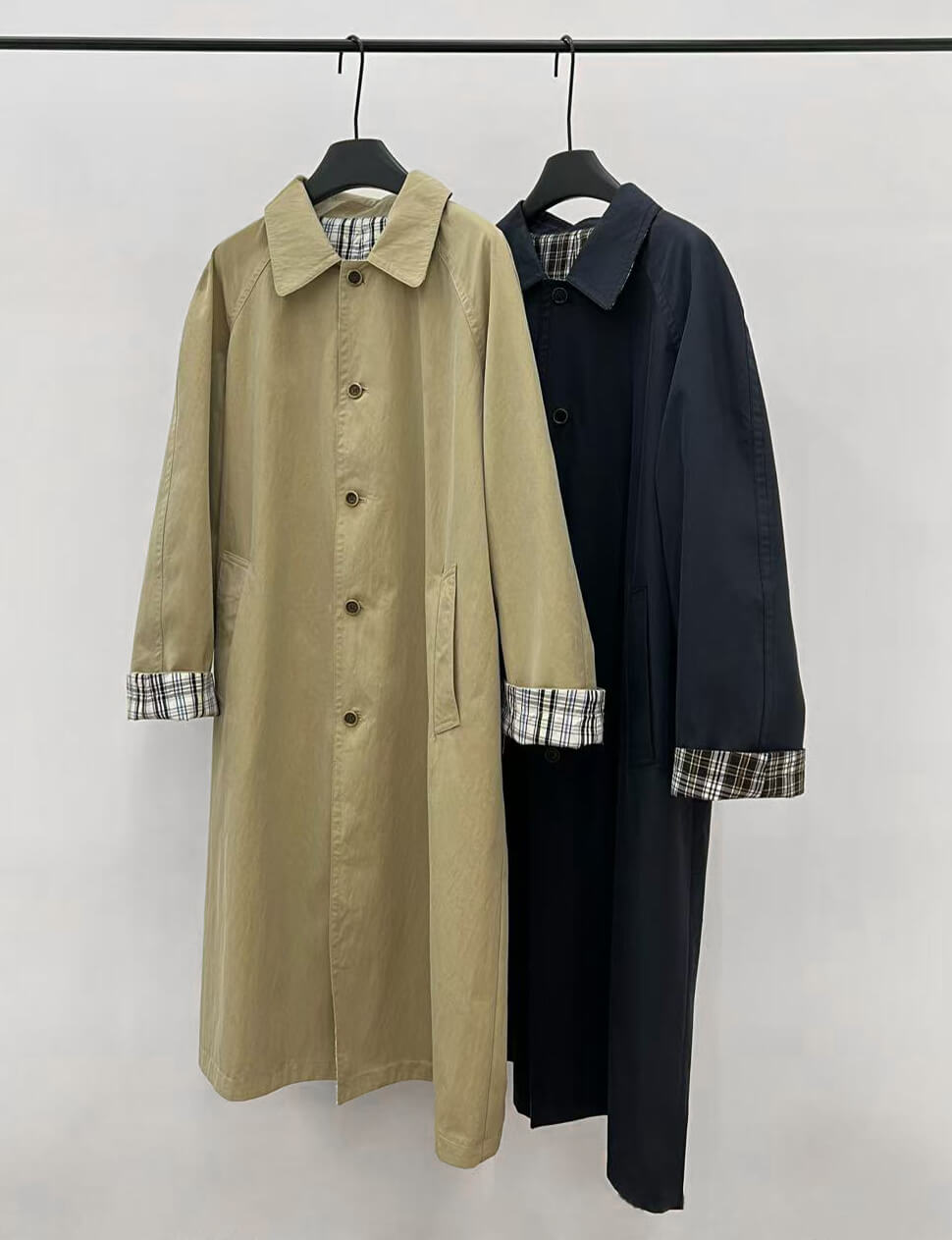 Khaki Plaid Reversible Trench Coat