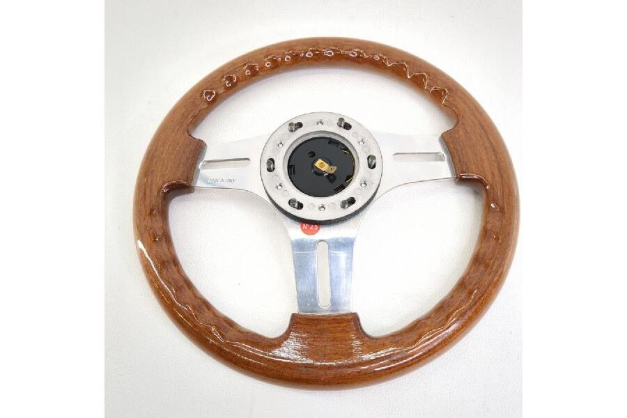 OBA ウッドステアリング 小径 ハンドル 約30cm ホーン付き 旧車 当時物