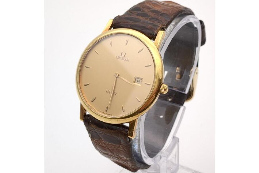 オメガ デビル 金無垢 クォーツ デイト メンズ 腕時計 アンティーク