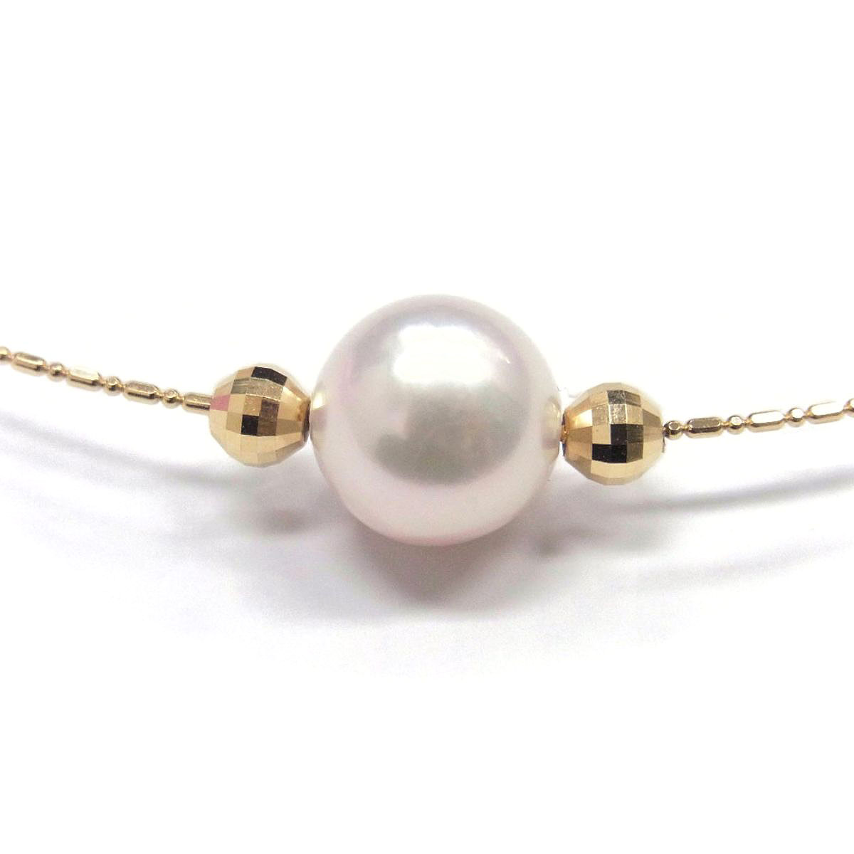 K18YG アコヤ真珠 オメガネックレス 9-9.5mm ミラーボール