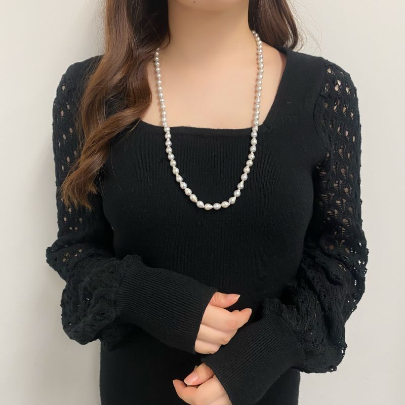 アコヤ本真珠 バロックパールロングネックレス 7-7.5mm ナチュラル