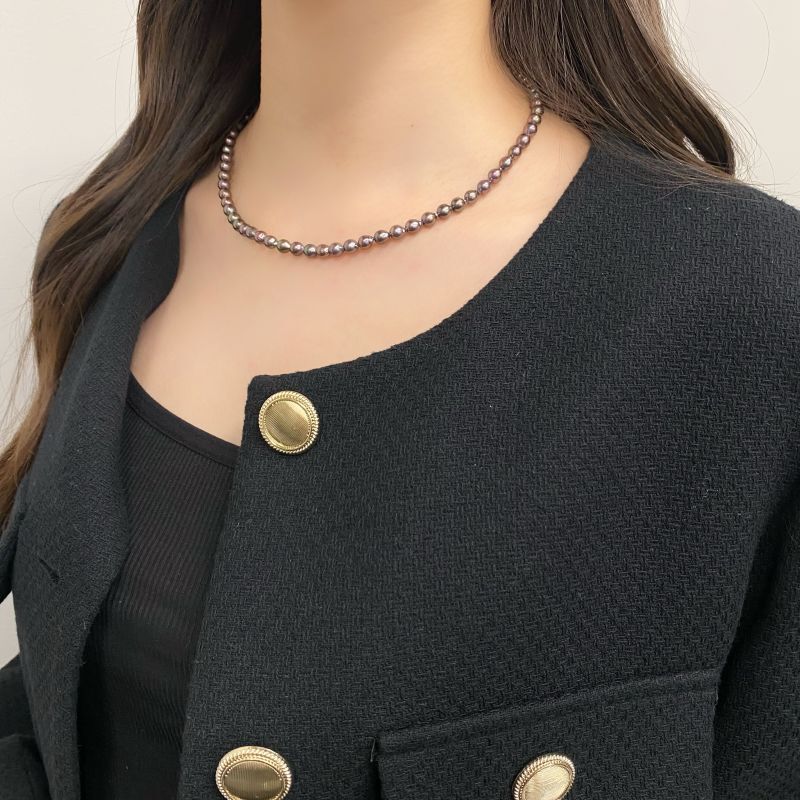 アコヤ黒真珠 パールネックレス 5-5.5m ブラック セミラウンド