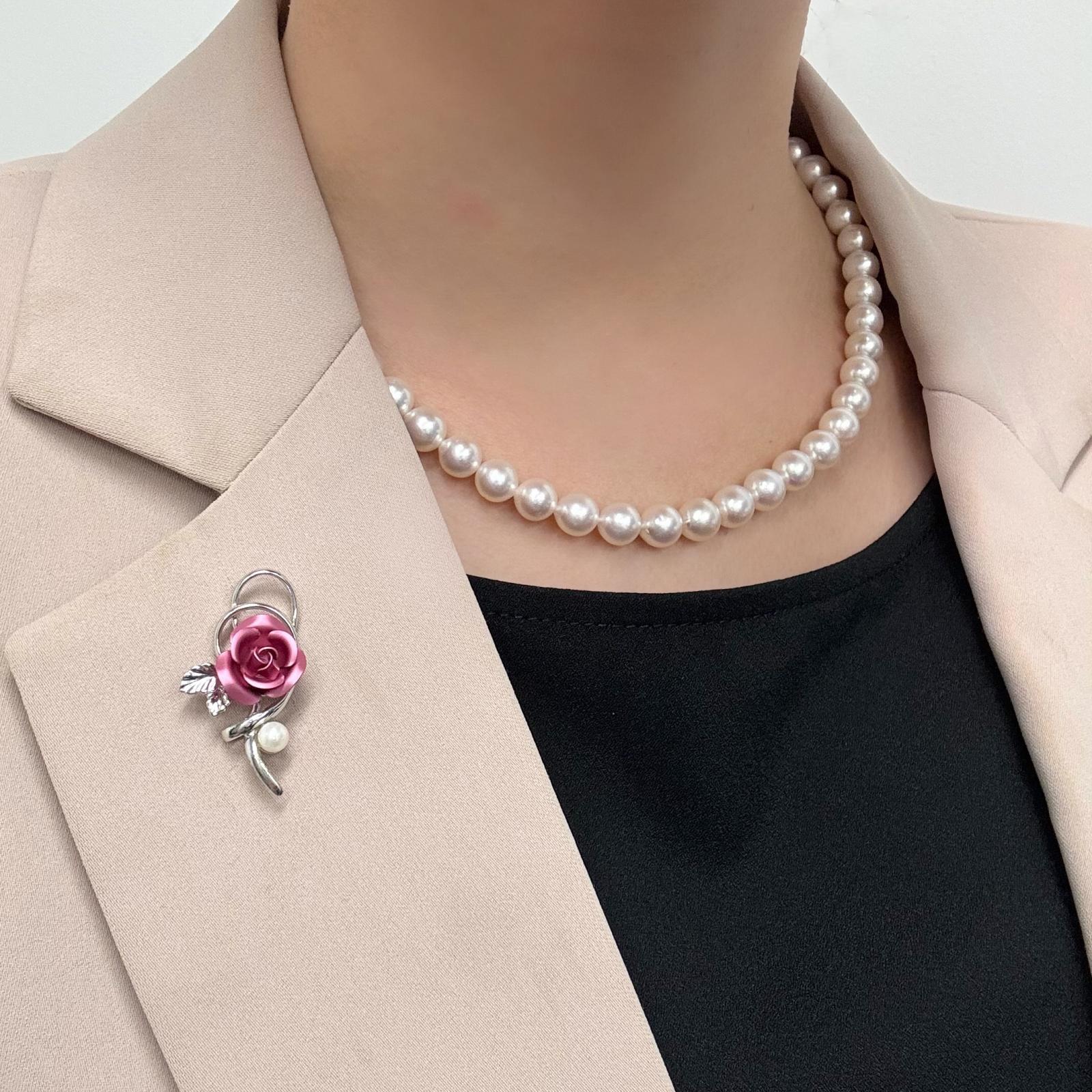 アコヤ本真珠 ピンブローチ 4-4.5mm ホワイト ラウンド 薔薇 モチーフ