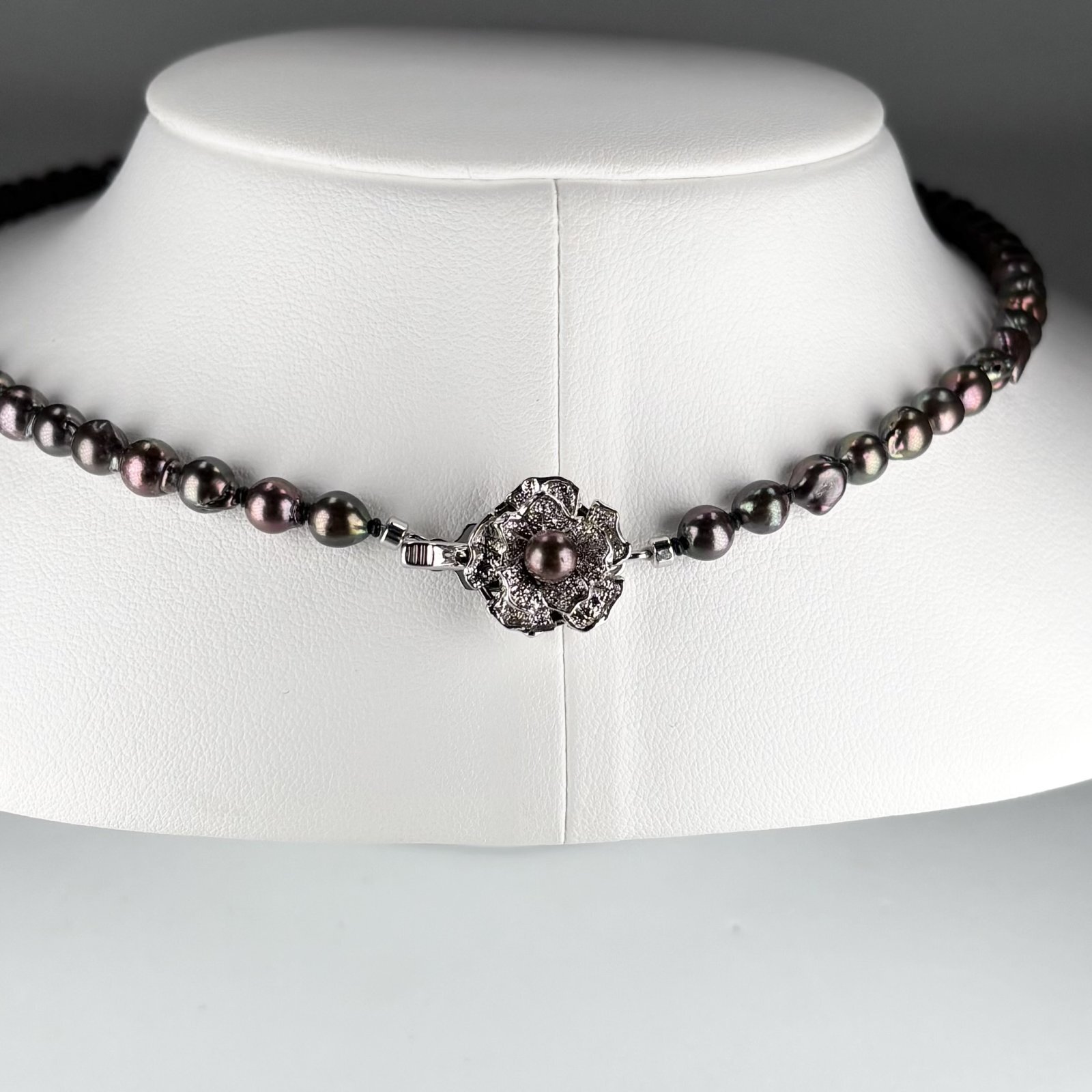 アコヤ黒真珠 パールネックレス 5-5.5m ブラック セミラウンド