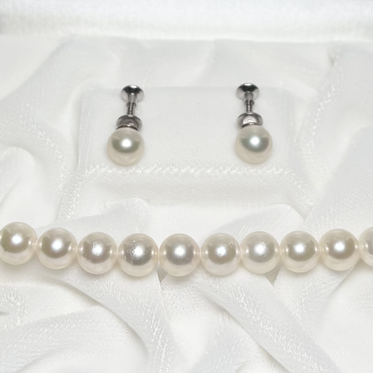 あこや本真珠 ネックレスセット イヤリング ピアス 7-7.5mm ホワイト