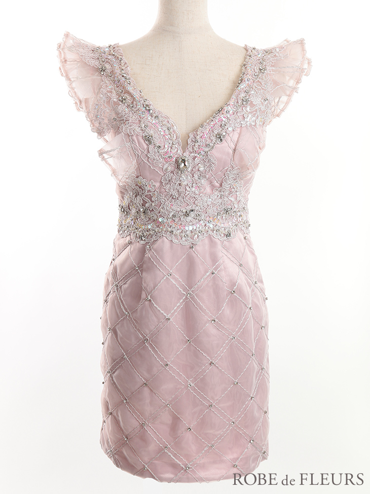 ROBEdeFLEURS/ローブドフルール】ブロックチュール フリルノースリーブ