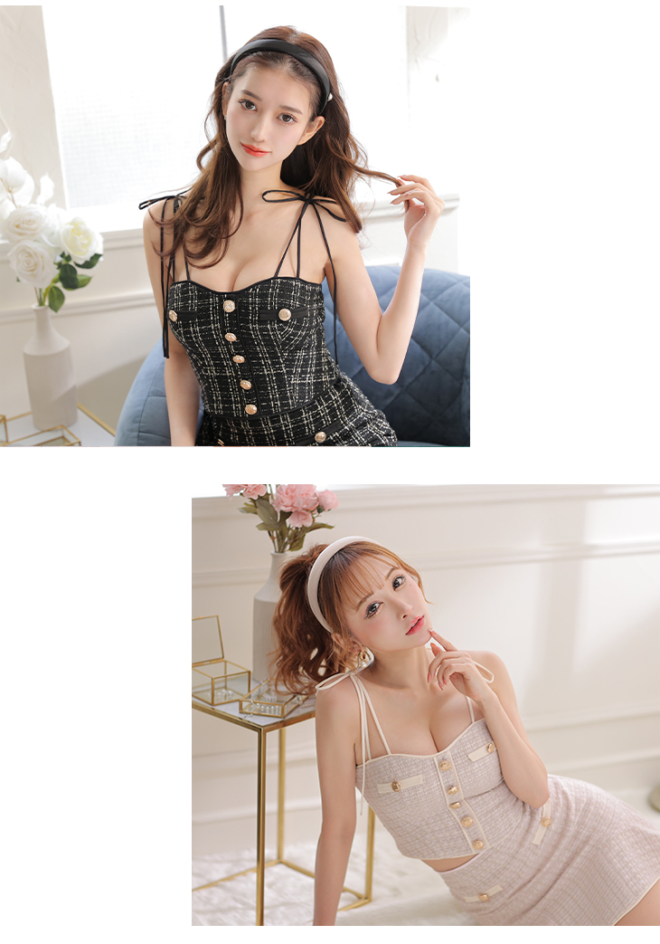 XSサイズあり】ツイードxボタンクラシカルセットアップキャバドレス