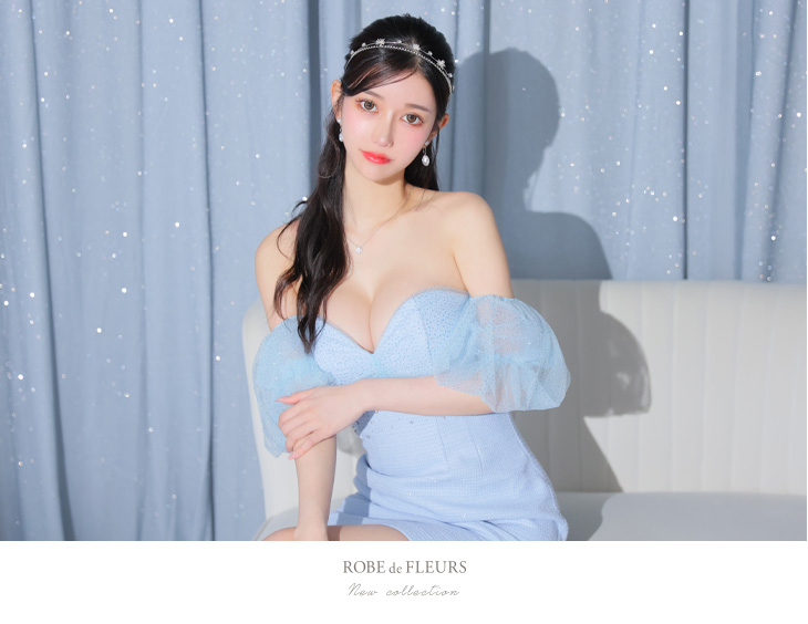 XSサイズあり】バルーンスリーブオフショルビジュータイトキャバドレス