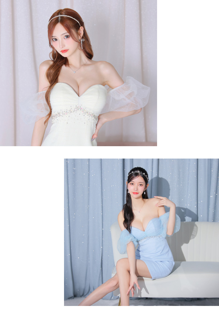 XSサイズあり】バルーンスリーブオフショルビジュータイトキャバドレス