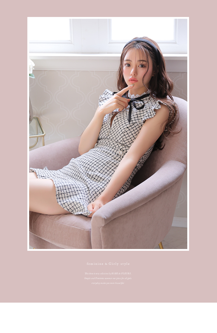 XSサイズあり】チェックツイードバストリボンミニキャバドレス(fm2934)