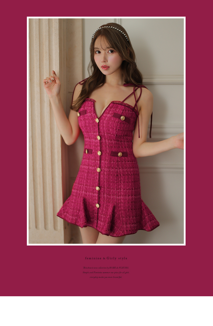 XS～Lサイズあり】ツイードxボタンクラシカルキャバドレス(fm2971)