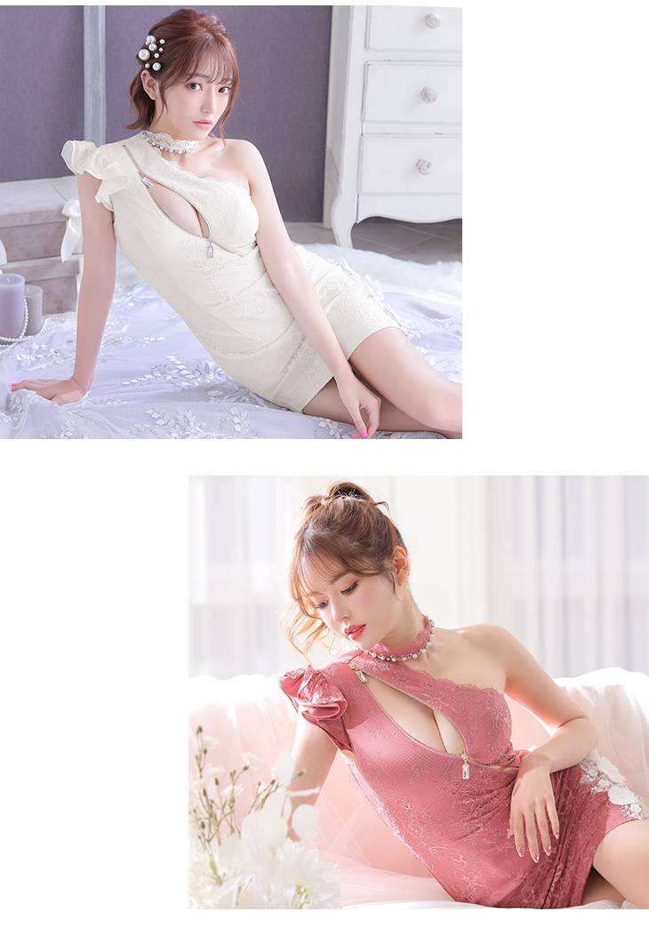 XS～Lサイズあり】立体フラワーレース切替×ジップタイトミニキャバ