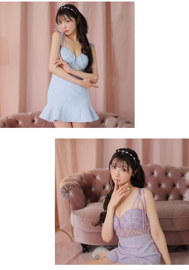 XSサイズあり】ウエストレースツイードミニキャバドレス(fm3411)