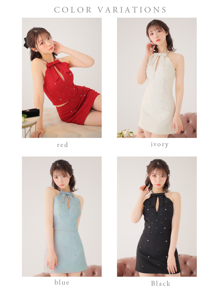 XSサイズあり】ビジューネックリボン×アメスリセットアップキャバ