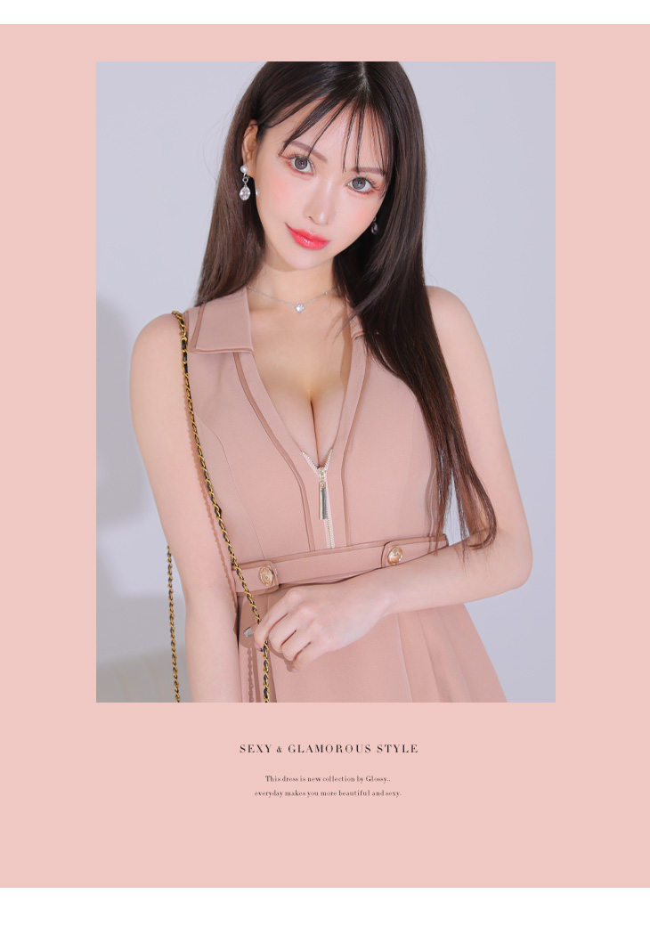 XSサイズあり】ノースリーブバストオープンパイピングフレアミニキャバ