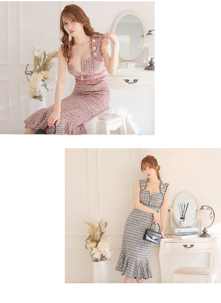 XS~Lサイズあり】ゴールドボタンxスプリングツイードロングキャバ