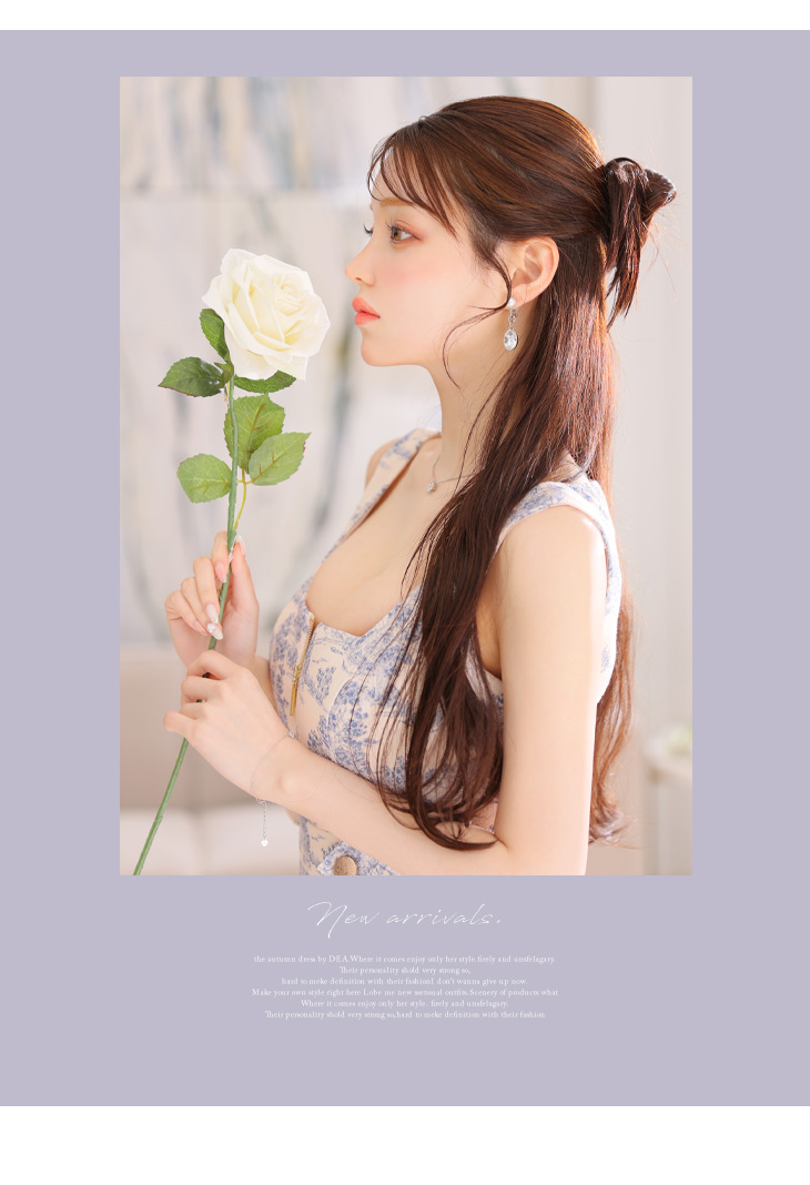 Lサイズあり】ジャガード×バストジッパーフレアロングキャバドレス(DE3334)