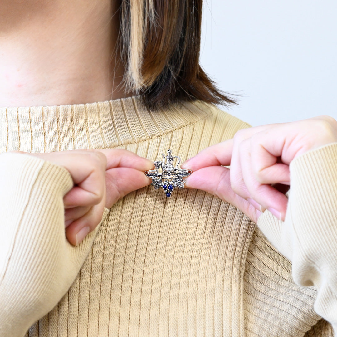 SV ラピスラズリ＆マルカジット モネ・庭の昼食 ブローチペンダント