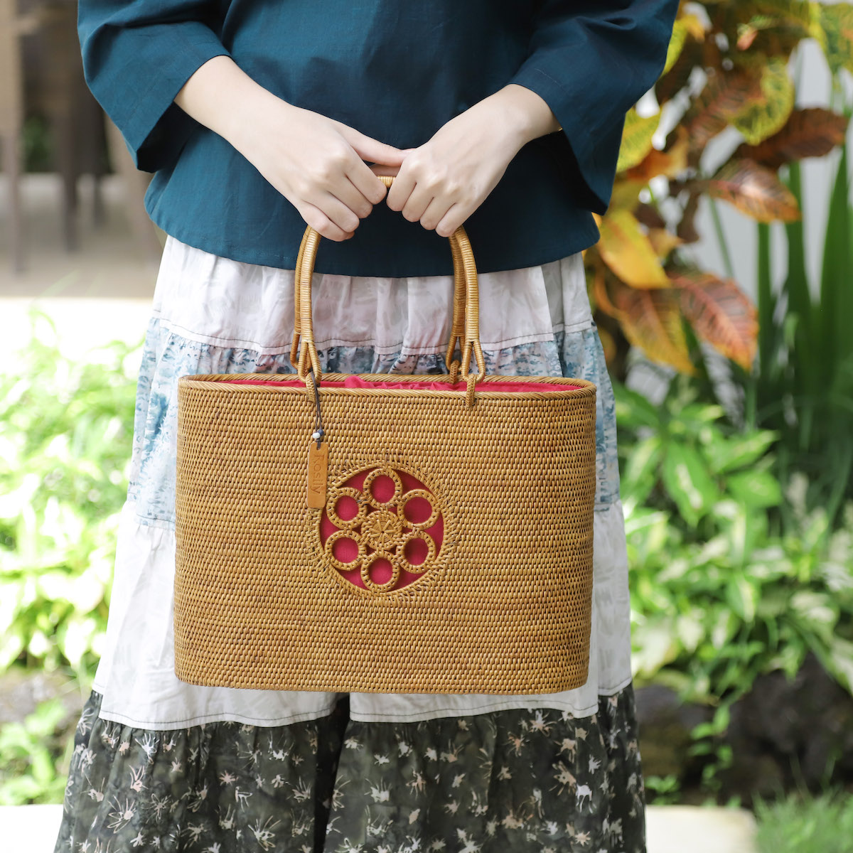 和柄紋入バッグ (NAB519) Rosily(ロージリー) バリ島 アタかごバッグ