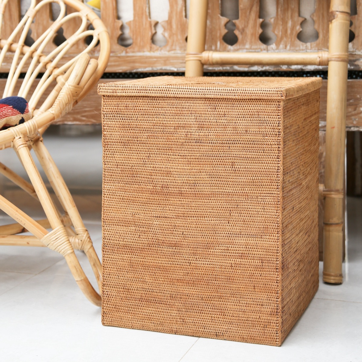 B4長方形ボックス○フタ付○柄入○アタ○バリ島○1002○特大サイズ B4