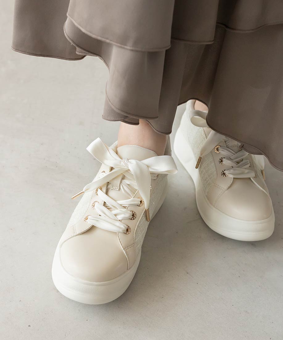 SALE】コンビマテリアルサテンリボンスニーカーRANDA公式サイト