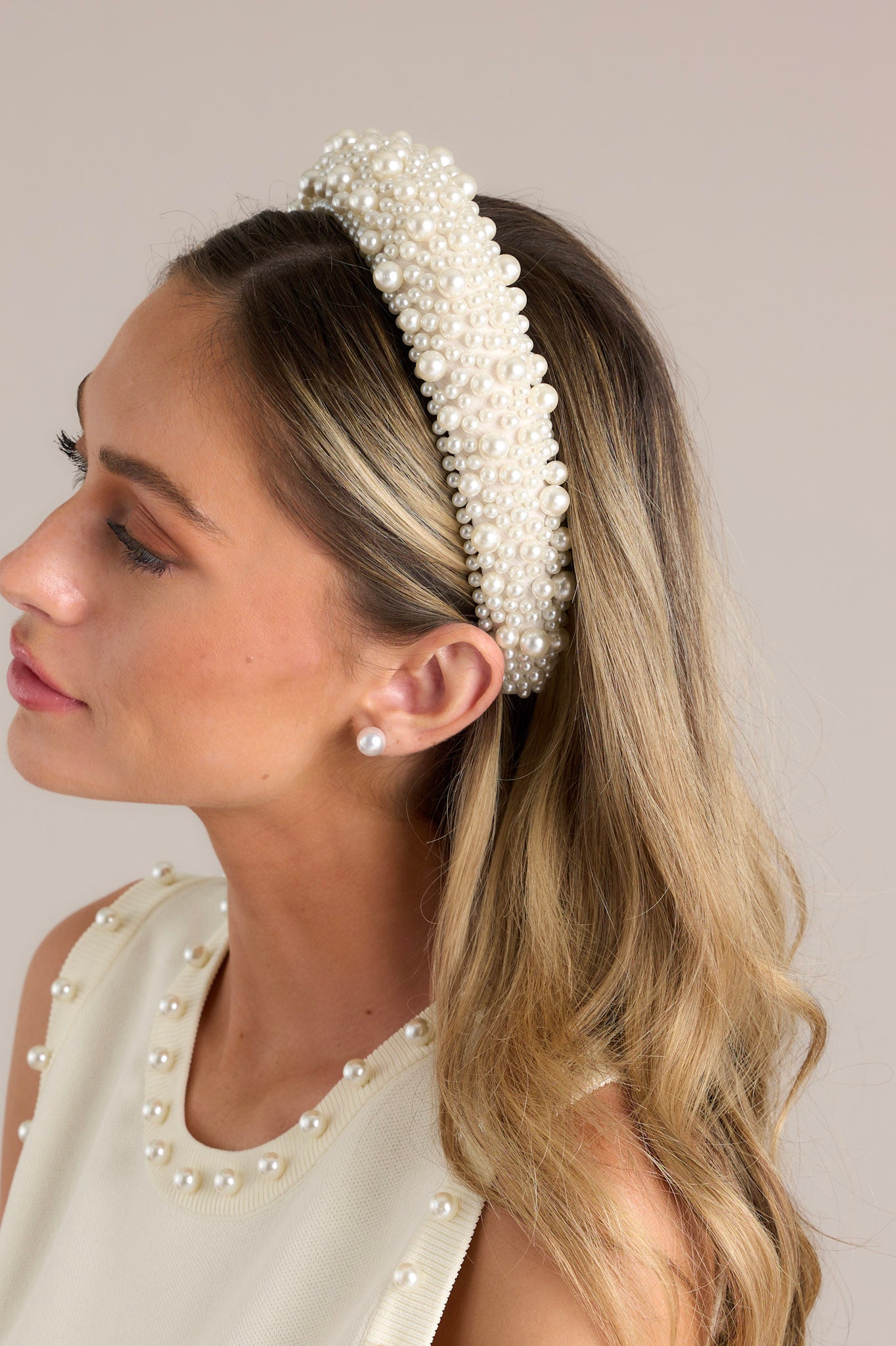 Thick White Pearl Headband - All Accessories | Red Dress