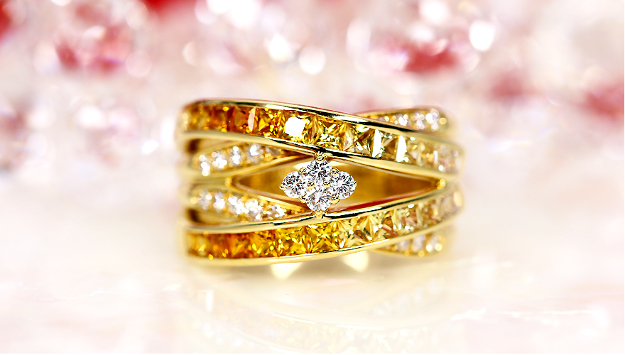 ダイヤモンド0.36ct オレンジサファイア・イエローサファイア 1.9ct