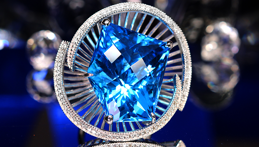 ブルートパーズ デザインリング 約12号 YG ブルートパーズ デザイン