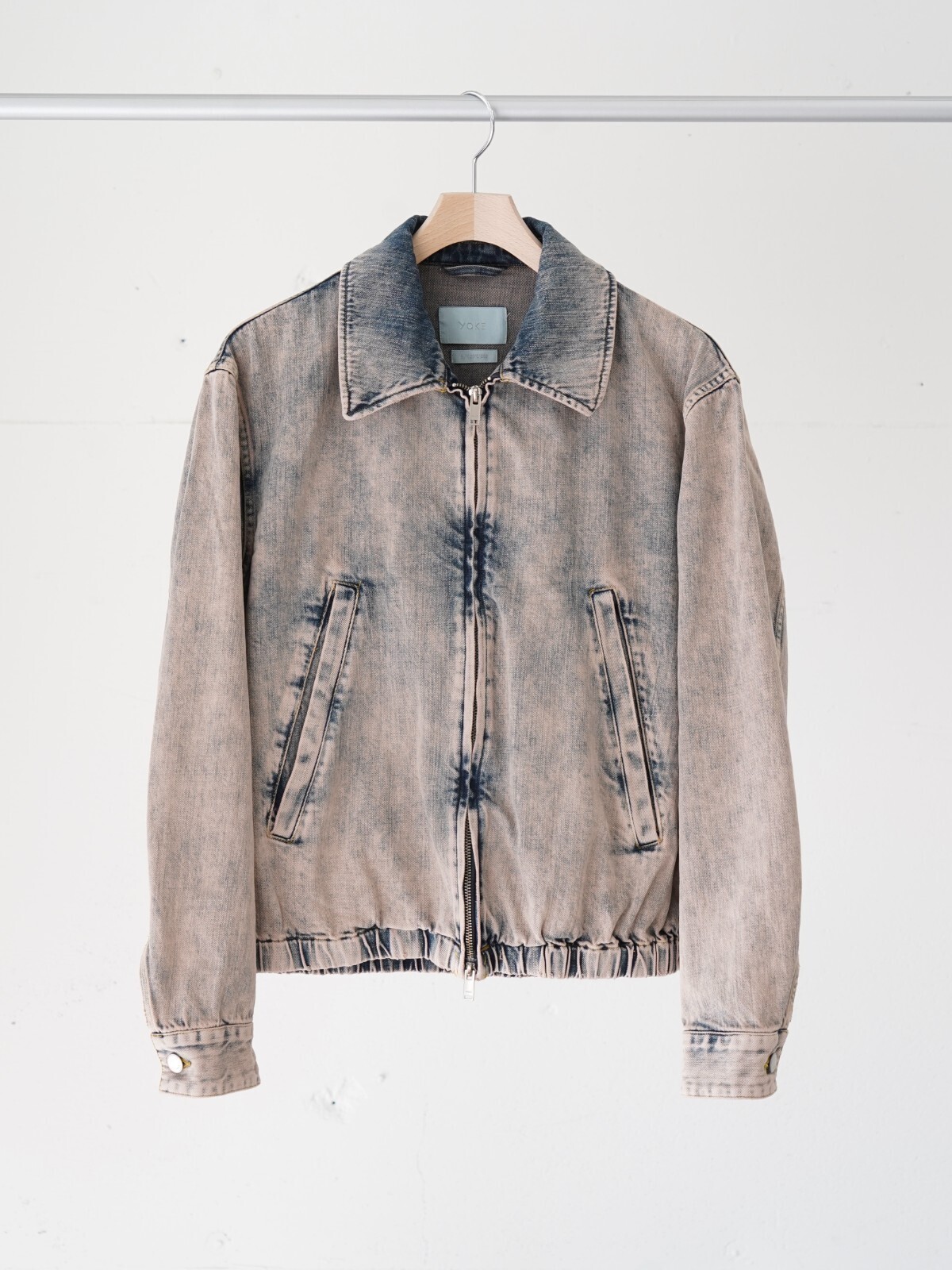 BLEACHE&OVER DYE DENIM FRONT ZIP BLOUSON - YOKE WOMENS & MENS