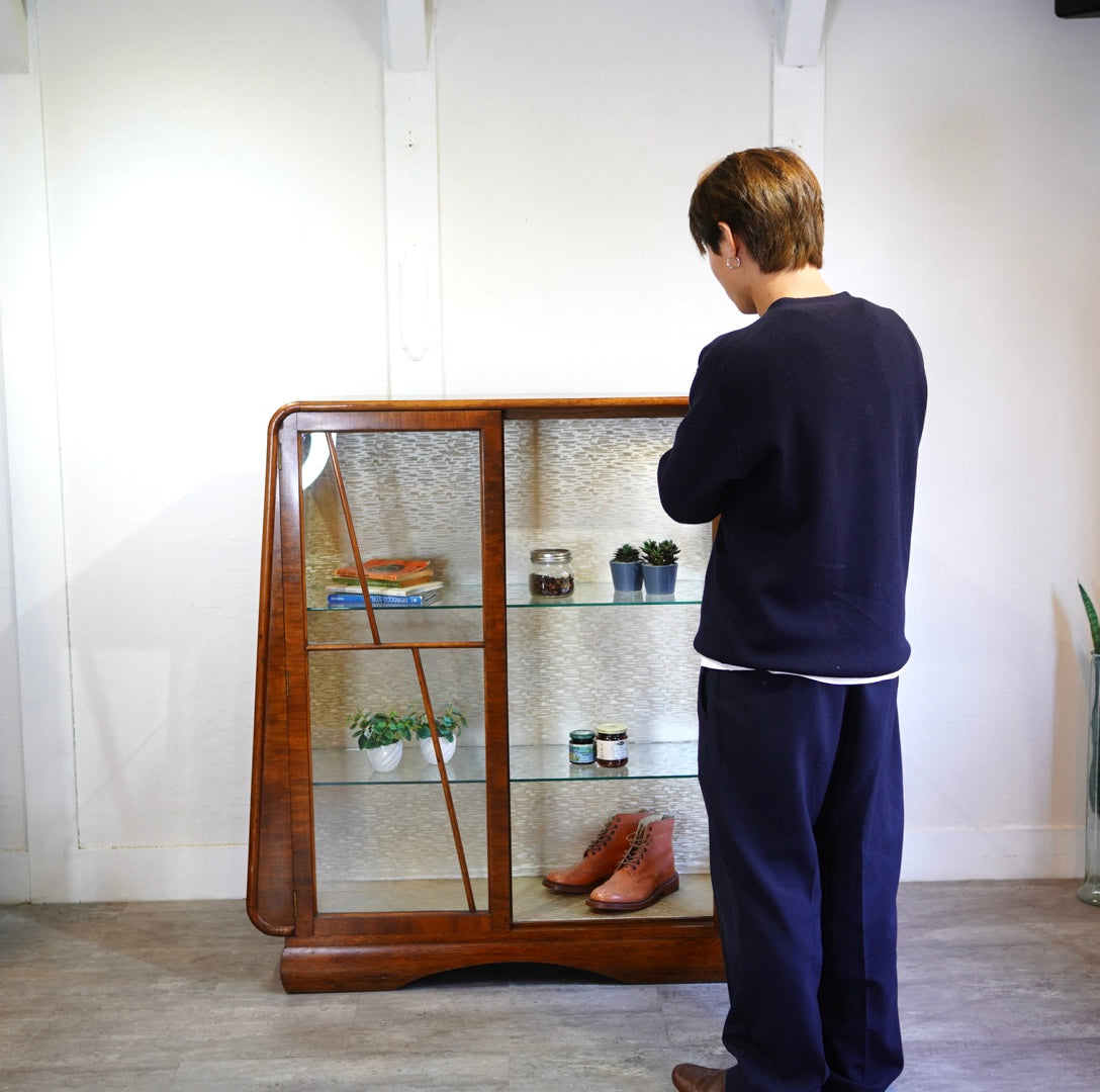 英国 アンティーク ガラスショーケース 飾り棚 キャビネット 中古