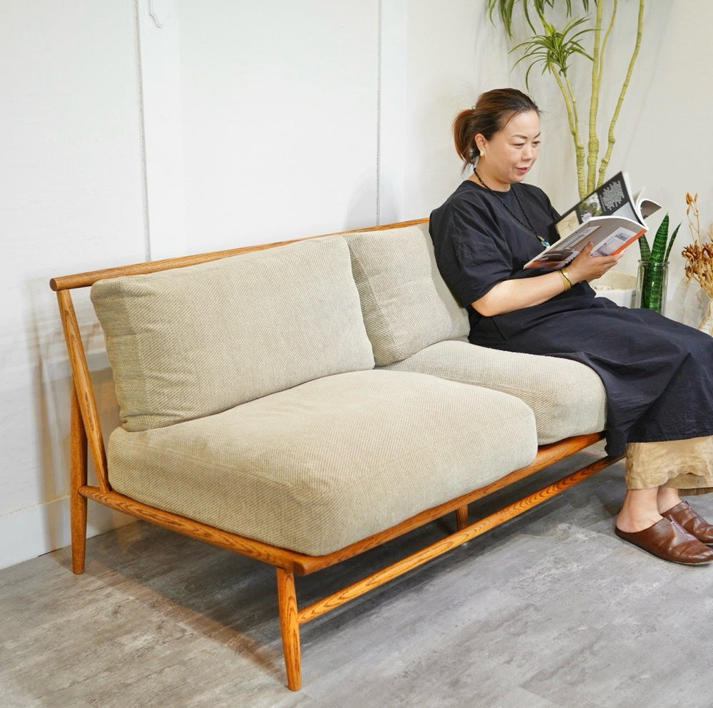 美品！モモナチュラル クラウド ソファ 2シーター コーデュロイ カーキ