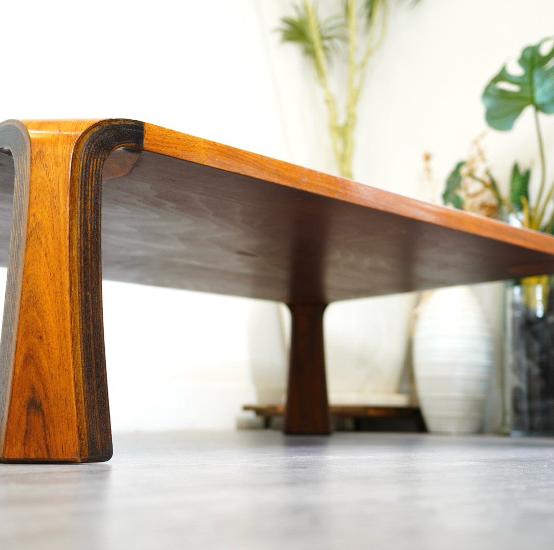 昭和レトロ プライウッド 大型座卓 曲げ木 ローテーブル 木製センター